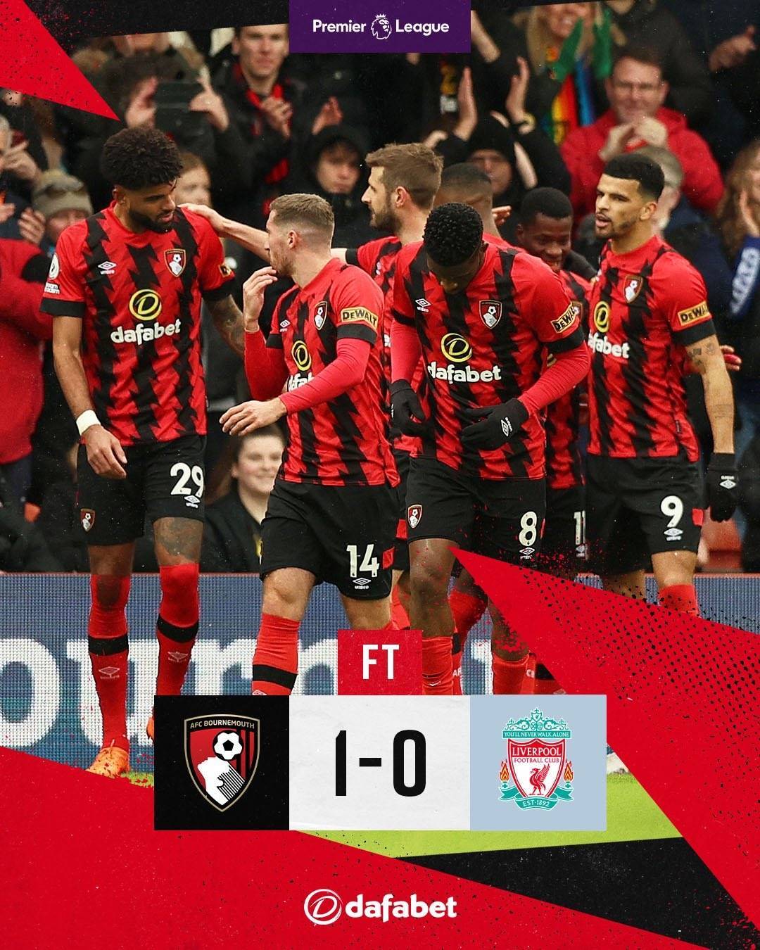 曼联客场1-0力克伯恩茅斯，继续领跑英超积分榜